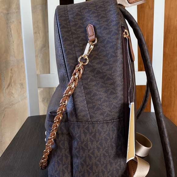 Michael Kors slater signature chain stripe brown backpack brown red white NWT - Picture 3 of 7